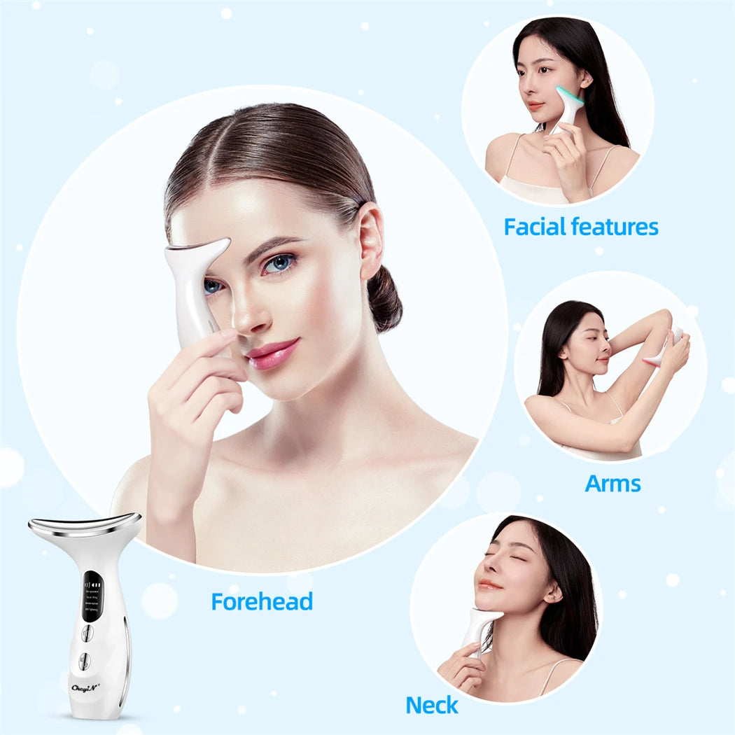 LUMÉA MINI SKIN - CkeyiN 4 Color Neck Beauty Device EMS Face Lifting Machine Double Chin Remover LED Anti Wrinkle Skin Tightening Facial Massager